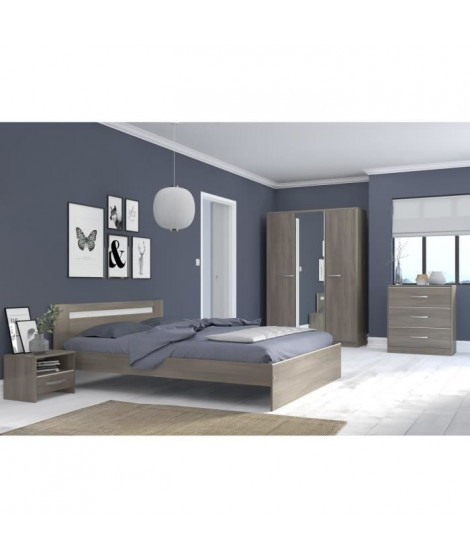 YSA Chambre complete adulte - Contemporain - Décor noyer silver - l 160 x L 200 cm