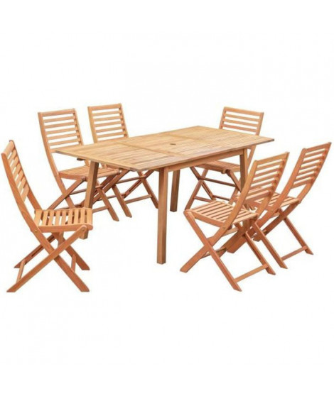 Ensemble repas de jardin 4-6 personnes - Eucalyptus FSC - Table extensible  120 - 180 x 80 cm + 6 chaises pliantes