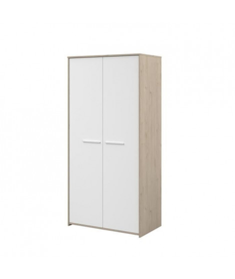 LIAM Armoire enfant 2 portes - décor chene jackson et blanc - L90 cm