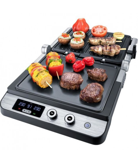 STEBA 187200 FG120 Grill de contact - 1800 W - Surface de cuisson antiadhésive: 2 x 27 x 24 cm - Inox et noir