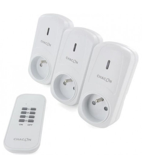 CHACON Set de 3 prises On/Off+ Télécommande 2000W - FR