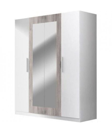 FINLANDEK Armoire de chambre SIISTI style contemporain en bois aggloméré décor chene sable et blanc - L 180 cm