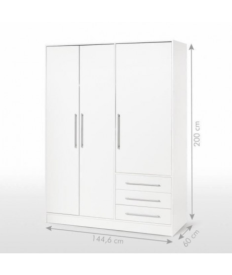 JUPITER Armoire de chambre style contemporain en bois aggloméré blanc - L 144,6 cm