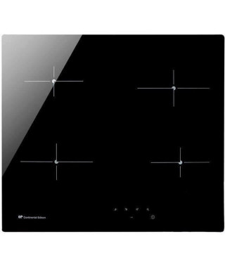 Continental edison CECP104RP2 - Table de cuisson vitrocéramique - 4 zones - 6000 W - L 59 x P 52 cm - Revetement verre - Noir