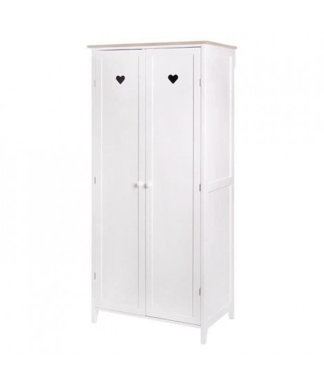 Armoire enfant HARO - MDF et pin massif - Décor chene et laqué blanc - 2 portes - L80 x P50 x H180 cm