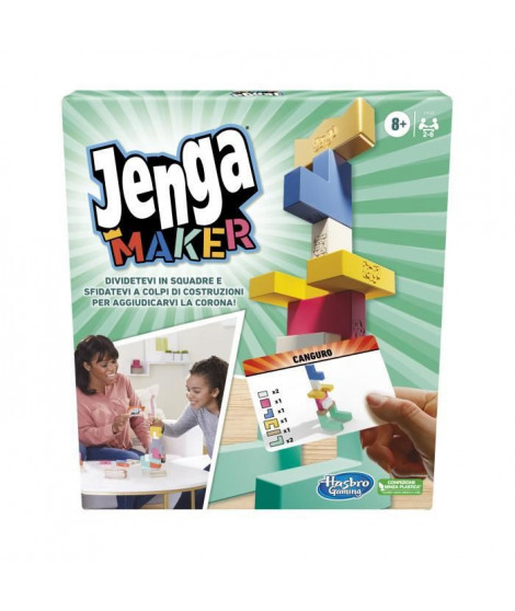 Jenga Maker, tour d'empilage avec blocs en bois massif véritable, jeu pour enfants, a partir de 8 ans, pour 2 a 6 joueurs