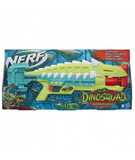 Nerf DinoSquad Armorstrike blaster a fléchettes, barillet rotatif 8 fléchettes, 16 fléchettes Nerf Elite, design d'ankylosaure