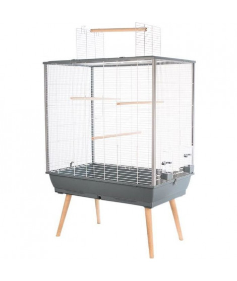 ZOLUX Cage surélevée Néo Jili pour oiseaux - L 78 x P 47,5 x H 112 cm - Gris