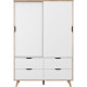 Armoire 2 portes + 4 tiroirs - Décor chene et blanc - L 139,4 x P 52,7 x H 201,5 cm - VANKKA