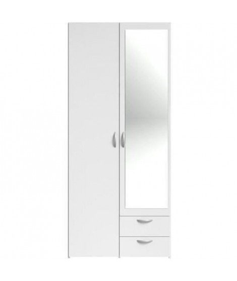 Armoire VARIA - Décor blanc - 2 portes battantes + 1 miroir + 2 tiroirs - L 81 x H 185 x P 51 cm - PARISOT