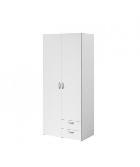 Armoire VARIA - Décor blanc - 2 portes battantes + 2 tiroirs  - L 81 cm x H 185 x P 51 cm - PARISOT