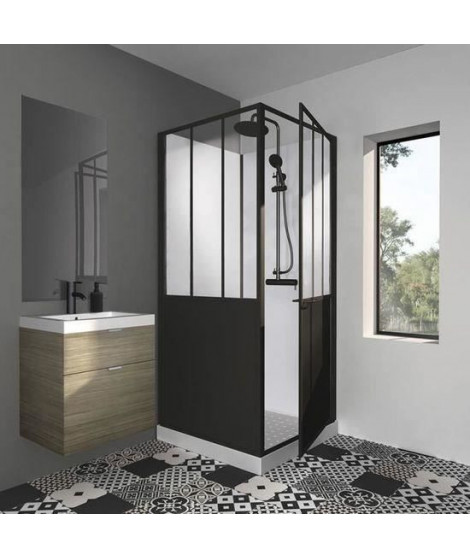 GELCO Cabine de douche 90x90x220 Style Industriel Noir