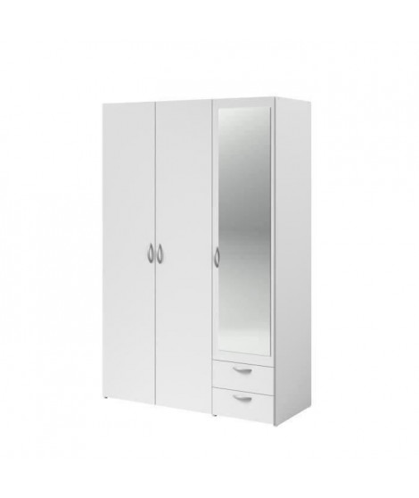 Armoire VARIA - Décor blanc - 3 portes battantes + miroir + 2 tiroirs - L 120 x H 185 x P 51 cm - PARISOT