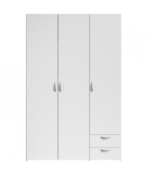 Armoire VARIA - Décor blanc - 3 portes + 2 tiroirs - L 120 x H 185 x P 51 cm - PARISOT