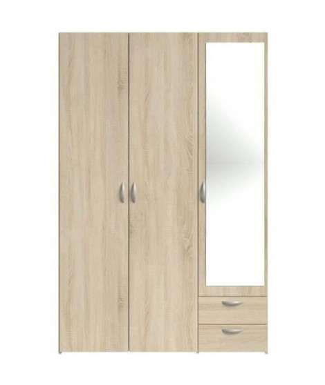 Armoire VARIA - Décor chene - 3 portes + miroir + 2 tiroirs - L 120 x H 185 x P 51 cm - PARISOT