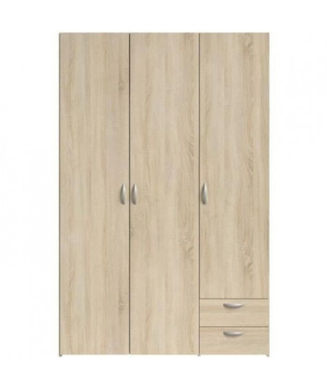 Armoire VARIA - Décor chene - 3 portes battantes + 2 tiroirs - L 120 x H 185 x P 51 cm - PARISOT