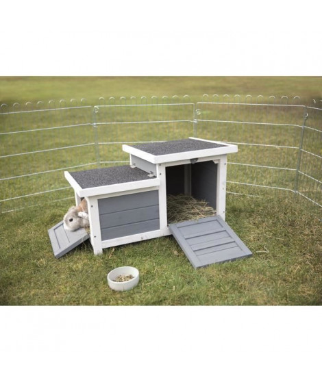 TRIXIE Clapier Habitat Natura - 70 x 43 x 45 cm - Avec deux entrées - Blanc et gris - Pour lapin