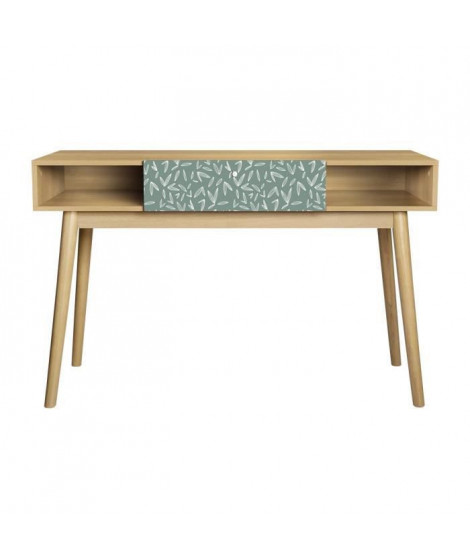 Bureau avec 1 tiroir GARDENIA- Décor chene et vert - Pieds en bois massif - L 120 x P 55 x H 75 cm