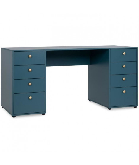 Bureau droit avec 8 tiroirs - Bleu Pétrole - 160 x 67 x 75 cm - Pop Color