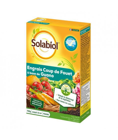 SOLABIOL SOGUA750N SOGUA750N-Engrais Coup De Fouet a Base de Guano-Stimule Le Demarage de la Vegetation, Jaune