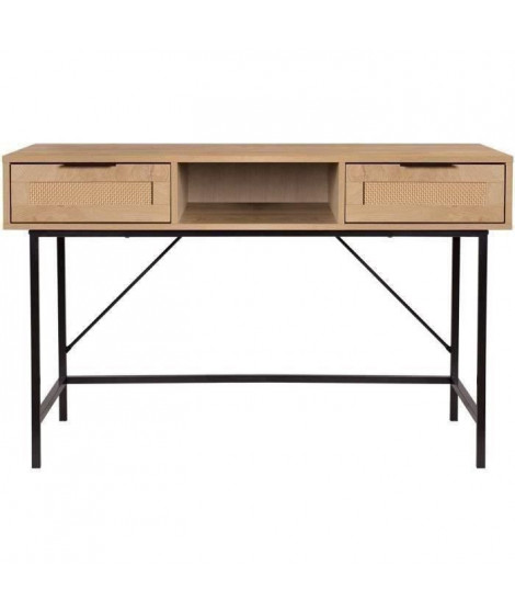 Bureau avec 2 tiroirs et 1 niche - En panneaux de particules avec piétement en métal noir - RUSSELL