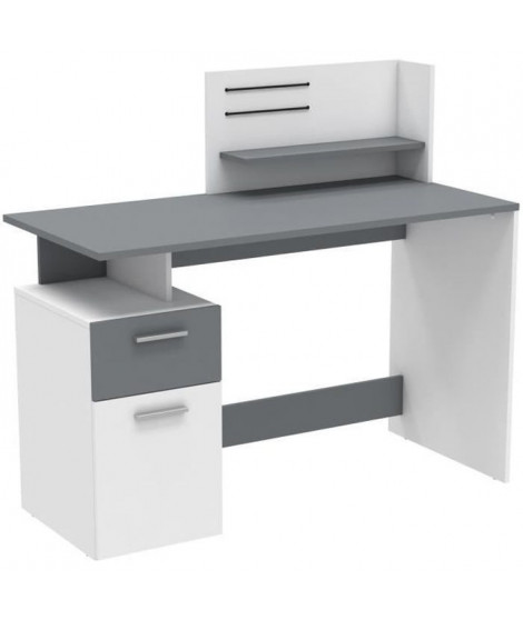 PLATON Bureau 1 porte 1 tiroir Blanc et gris - L 121,5 x H 109,7 x P 55,1 cm