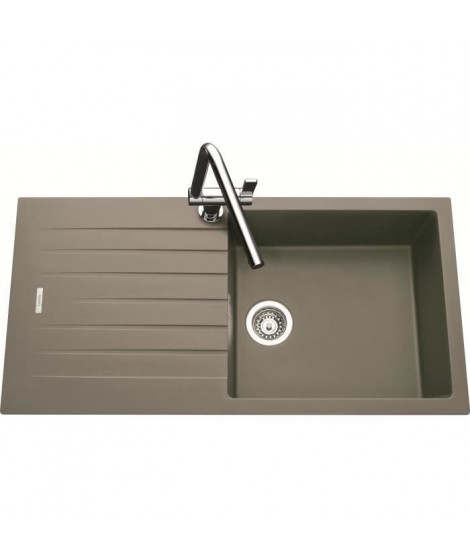 EWI Evier cuisine a encastrer 1 grand bac + 1 égouttoir Hola - Granit - 100 x 50 cm - Gris béton