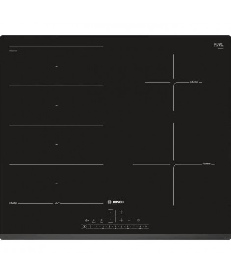 BOSCH PXE631FC1E - Table cuisson induction - 4 zones - 7400 W - L 51 x P 52,2 cm - Revetement verre - Noir