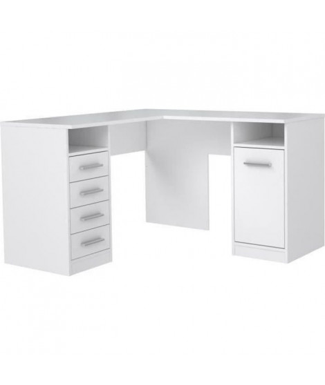 TOLEDE Bureau d'angle 1 porte 4 tiroirs - Décor papier blanc - L 125 x P 125 x H 75 cm