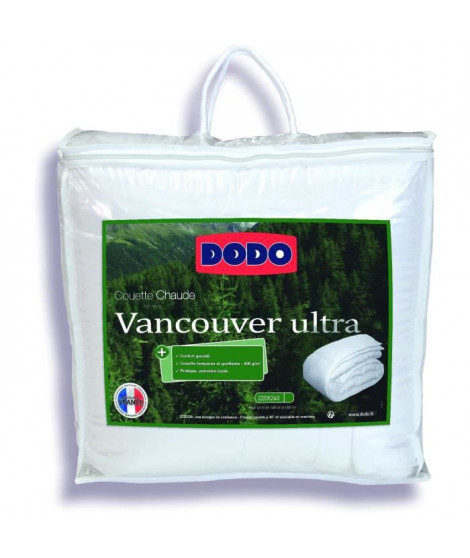 Couette Vancouver DODO Ultra chaude 220/240  Enveloppe 100% Polyester Garnissage 100% Polyester Fibre Creuse Siliconée 350g/m131