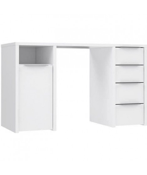 BILBAO Bureau 1 porte 4 tiroirs - Décor papier blanc - L 125 x P 50 x H 75 cm