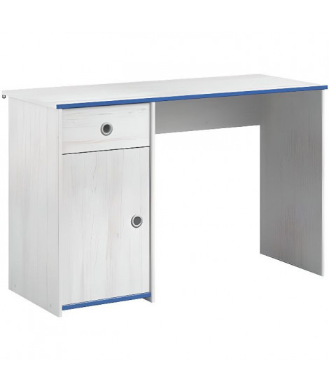 TOLEDE Bureau d'angle 1 porte 4 tiroirs - Décor papier blanc - L