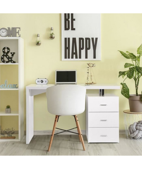 Bureau avec 3 tiroirs - MINISTER -  MDF finition mélaminé et laqué UV haute brillance blanche - L120 x P55 x H76 cm