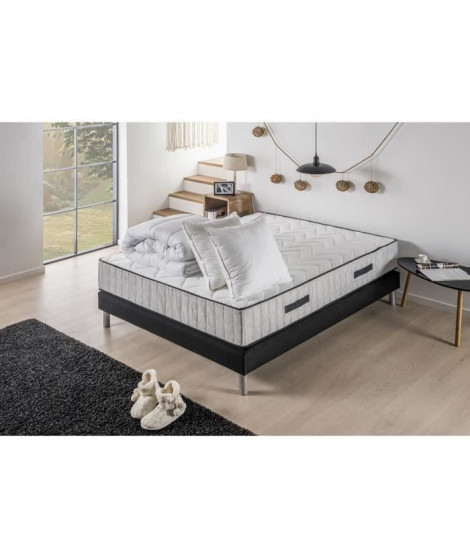 DEKO DREAM Extra Pack pret a dormir Matelas + Sommier 160x200 cm + Couette + 2 Oreillers