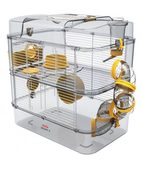 ZOLUX Cage sur 2 étages pour hamsters, souris et gerbilles - Rody3 duo - L 41 x p 27 x h 40,5 cm - Banane