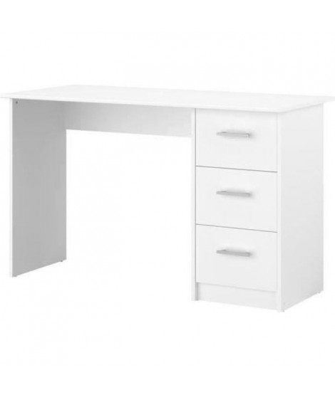 ESSENTIELLE Bureau 3 tiroirs - Décor Blanc - L 121,2 x P 74,3 x H 55 cm