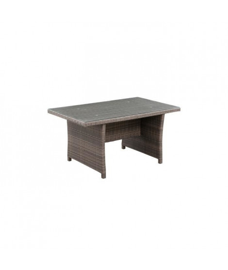 Table de jardin 6 personnes - 150 x 90 x H.75 cm - Acier & Résine tressée et Plateau en verre