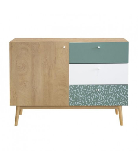 Buffet - Chene et vert - Style scandinave - 1 porte - GARDENIA - L 110 x P 45 x H 80 cm