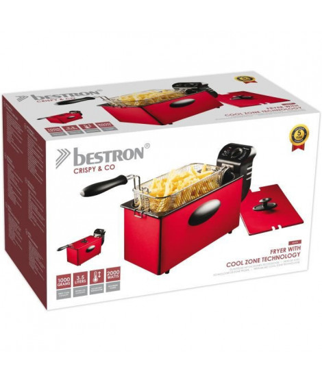 Bestron Friteuse a huile avec technologie zone froide, 3,5 litres, Avec régulateur de température, 2000 Watts, Couleur: rouge