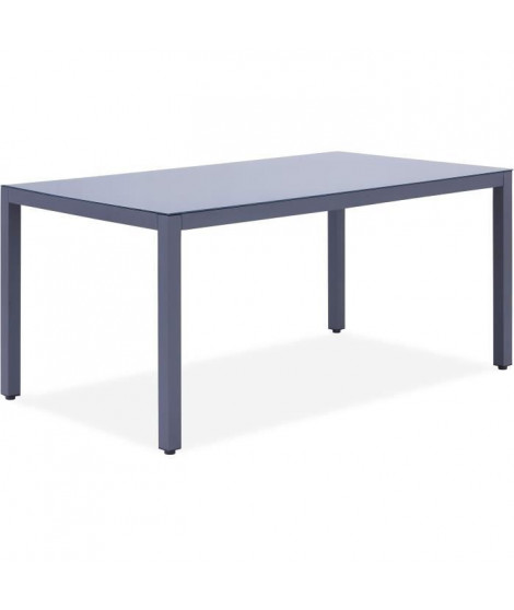 Table de jardin 6 personnes - 160 x 90 x H.74 cm - Aluminium et  Plateau en verre - Gris