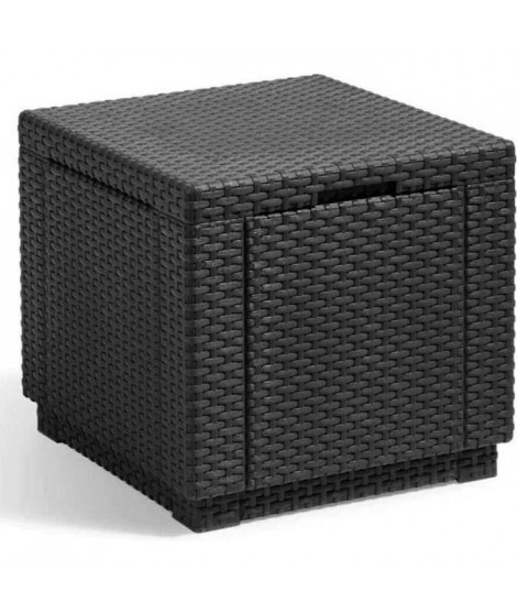 ALLIBERT JARDIN Table cube imitation rotin tressé avec rangement résine gris anthracite de 60 l - 42x42x39 cm - Graphite