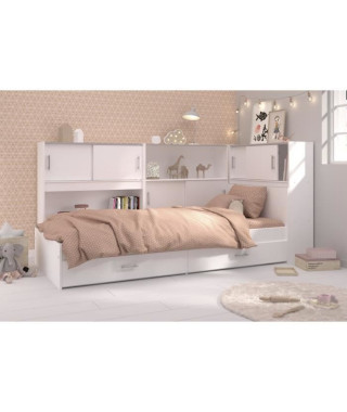 SCOOP Lit Enfant avec 3 meubles de rangement contemporain décor blanc - l 90 x L 200 cm