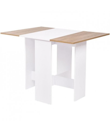 Table a manger pliable - En panneaux de particules avec décor papier - Blanc et chene - VARDA