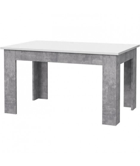 PILVI Table a manger - Blanc et béton gris clair - L 140 x I90 x H 75 cm