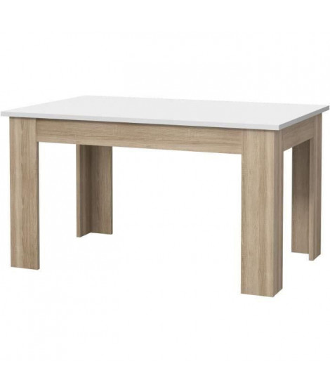 PILVI Table a manger - Blanc et chene sonoma - L 140 x I90 x H 75 cm