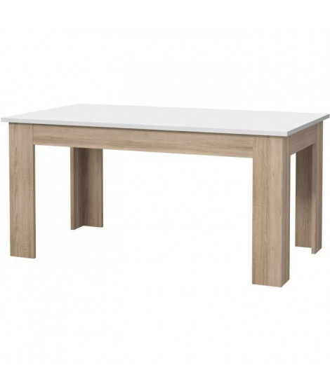 PILVI Table a manger de 6 a 8 personnes style contemporain - Blanc mat et décor chene sonoma - L 160 x l 90 cm