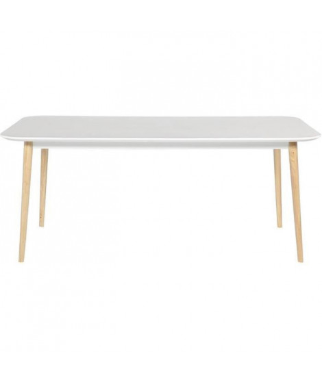 OTTO Table de séjour avec piétement en hévéa massif - Blanc laqué - L 180 x P 90 x H 75 cm