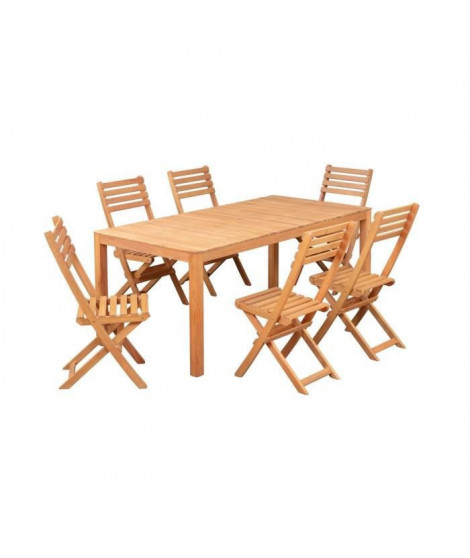 Ensemble repas de jardin 6 personnes - Eucalyptus FSC - Table 180 x 90 cm + 6 chaises pliantes