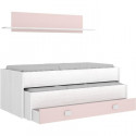 Lit gigogne enfant avec tiroir de rangement + 1 étagere - Chene blanc/rose - 2x90x190 cm - OCEAN