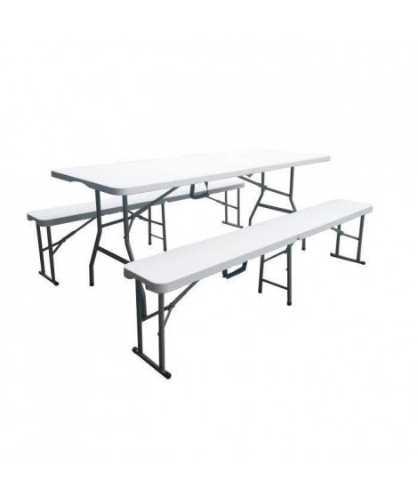 Ensemble de table pliante 180 cm et 2 bancs pliables 180 cm - Pied haut - Tableau EVA